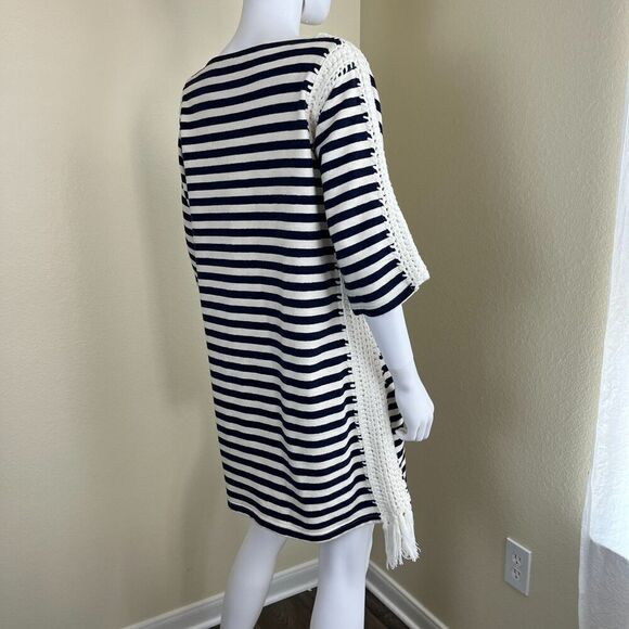 Pepin Women's Size M Breton Striped Crochet Shift Mini Dress Nautical Cotton - Picture 13 of 16
